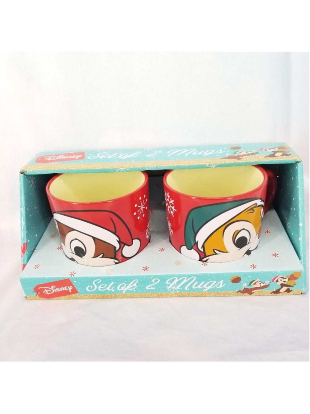 Disney Chip & Dale Holiday Mug Set Christmas Coffee Mugs Set of 2 NEW